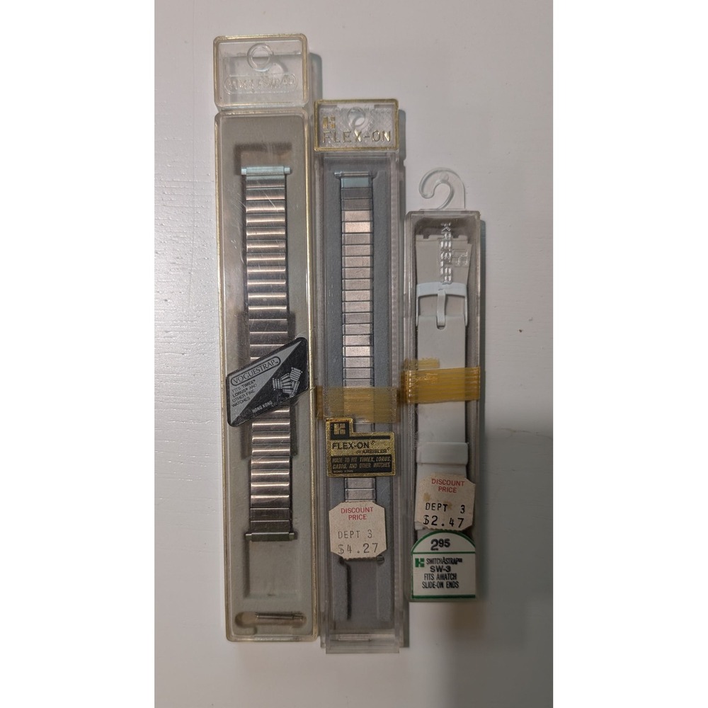 Vintage Watch Band Lot Voguestrap Flex-On Kreisler Swatch NOS Silver White 3pc